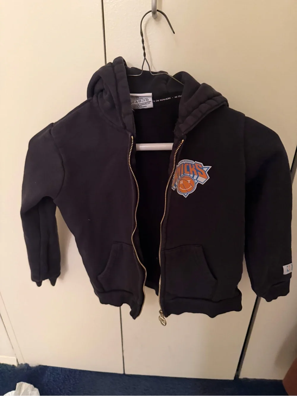 Kids Knicks Black Hoodie with Orange Basketball Graphic